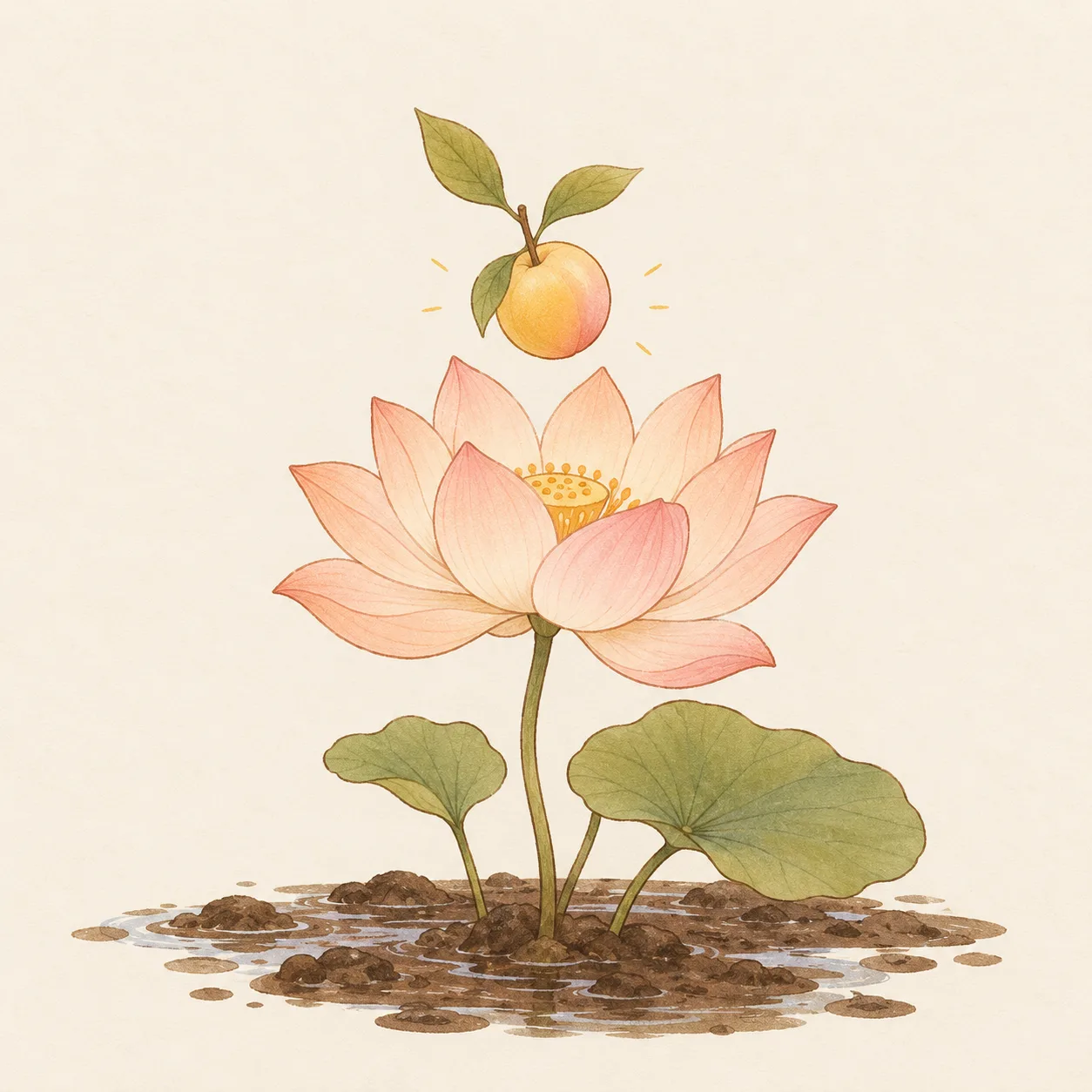 泥の中から一輪の蓮が咲いているイラスト
